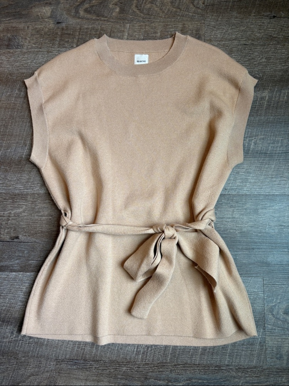 Maeve Belted Muscle Sweater Vest Women’s S Tan Belt Crisp Preppy